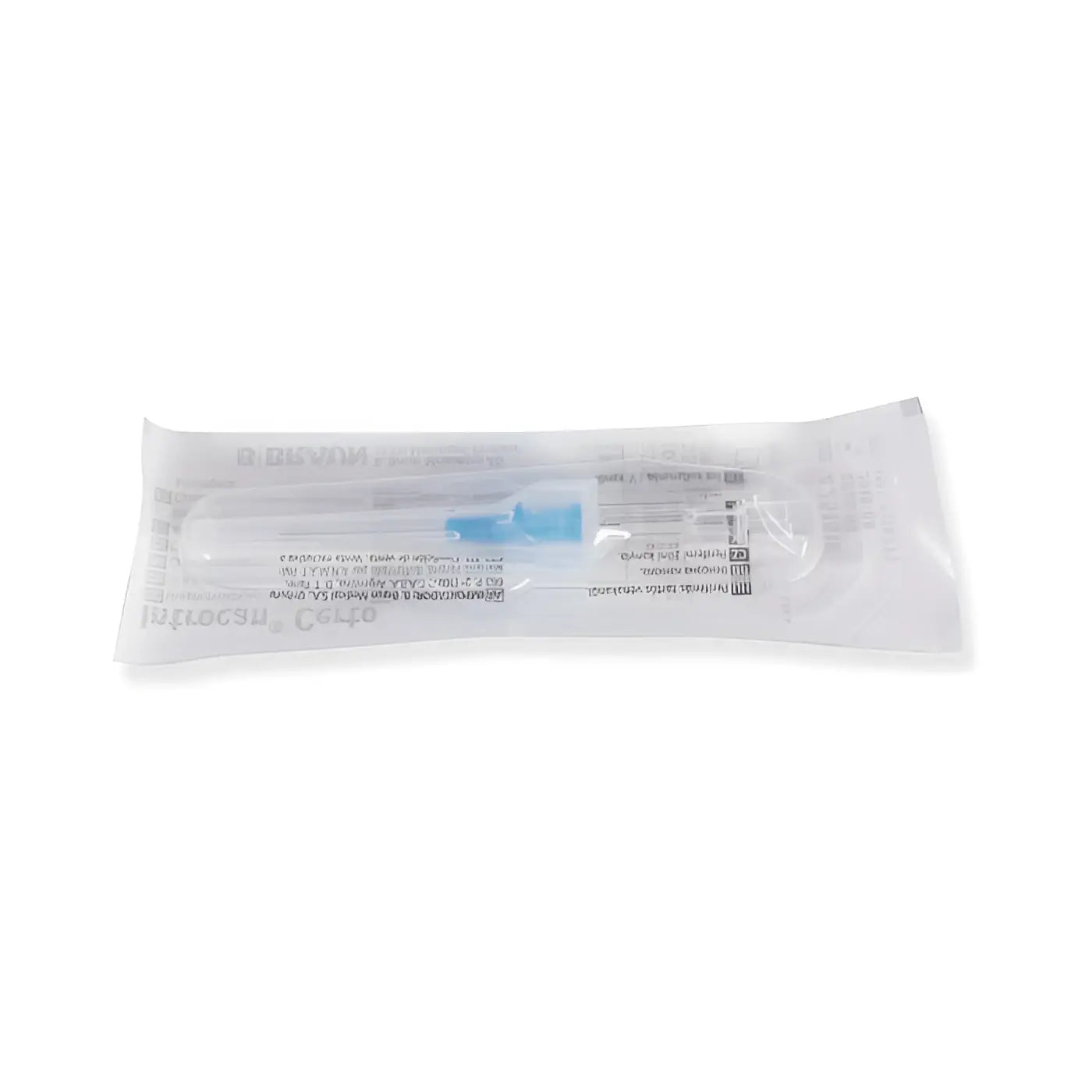 Braun Introcan Certo sterile medizinische Spritze mit blauem Kolben und klarem Zylinder in transparenter Kunststoffverpackung