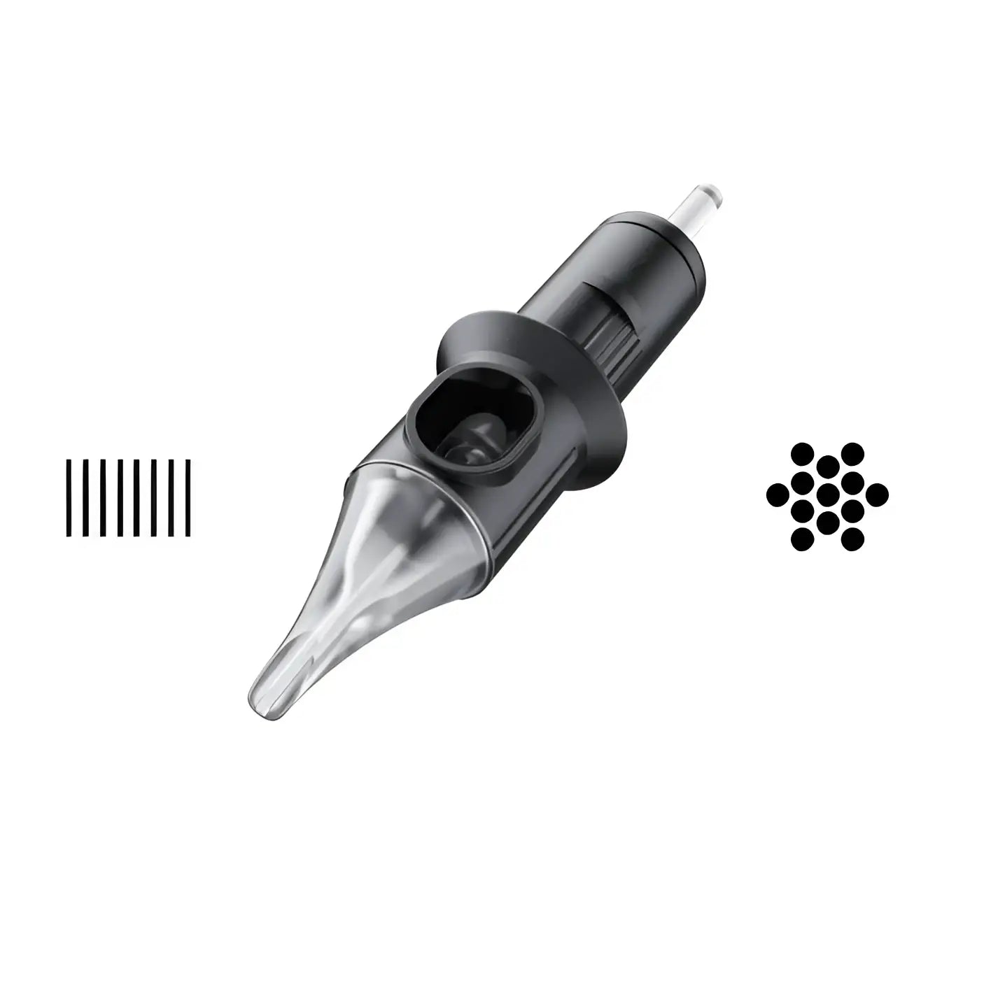 Cheyenne cartridges safety round liner in black and clear with metallic tip for precise tattoo needle use