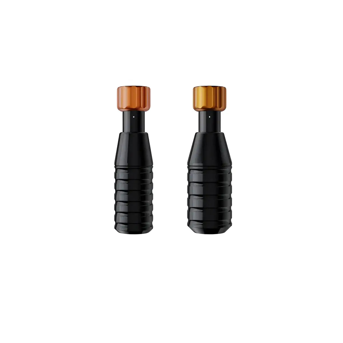 Black tattoo machine grips with orange caps from cheyenne hawk hand grips for comfortable tool handling