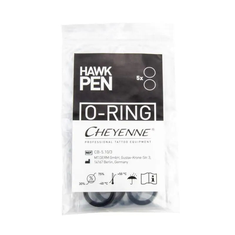 Black o-ring seals for cheyenne hawk pen tattoo equipment in clear plastic bag with white labeling pack of 5 x 2pcs