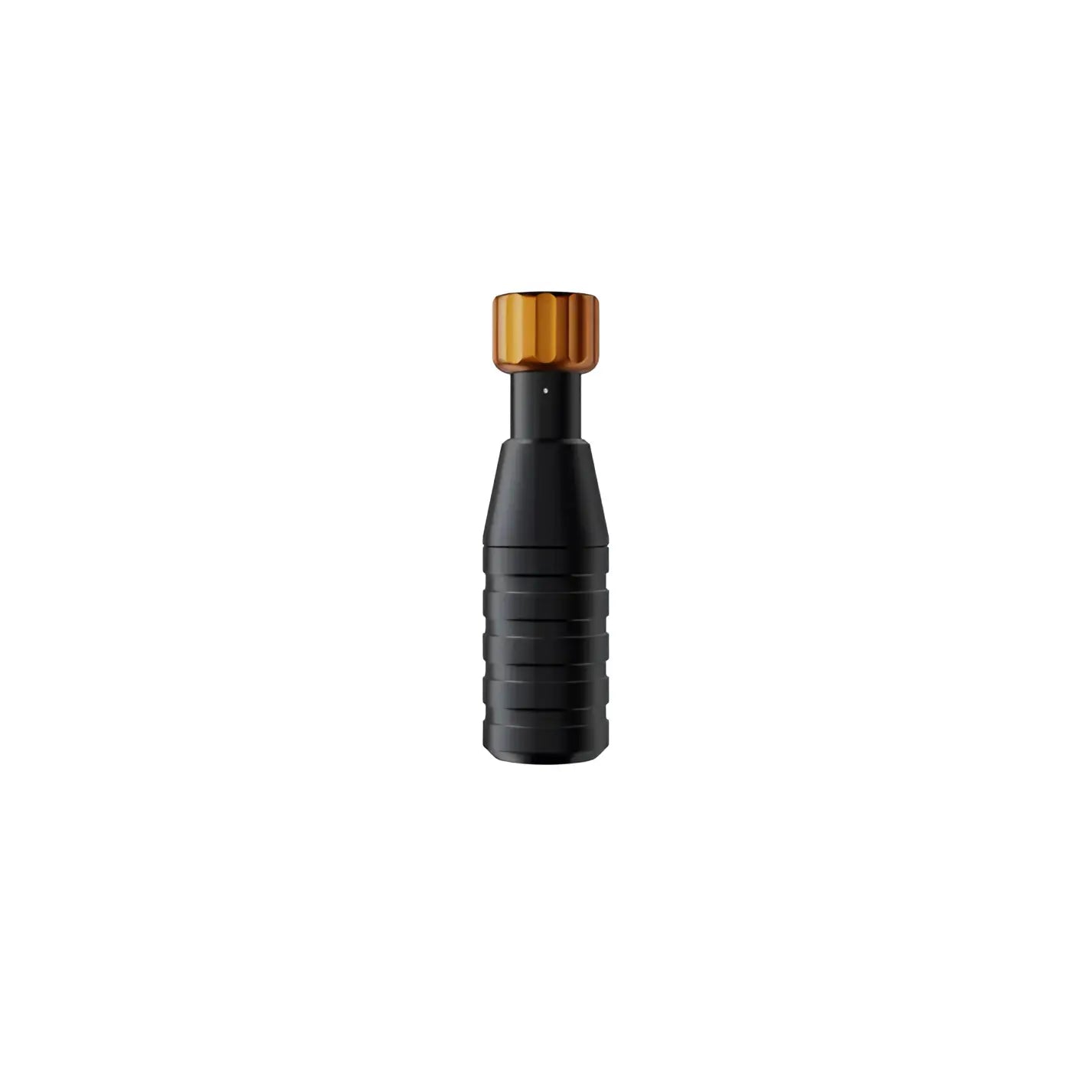 Black cheyenne sol grips tattoo machine with gold ridged top cap designed for professional tattoo artists