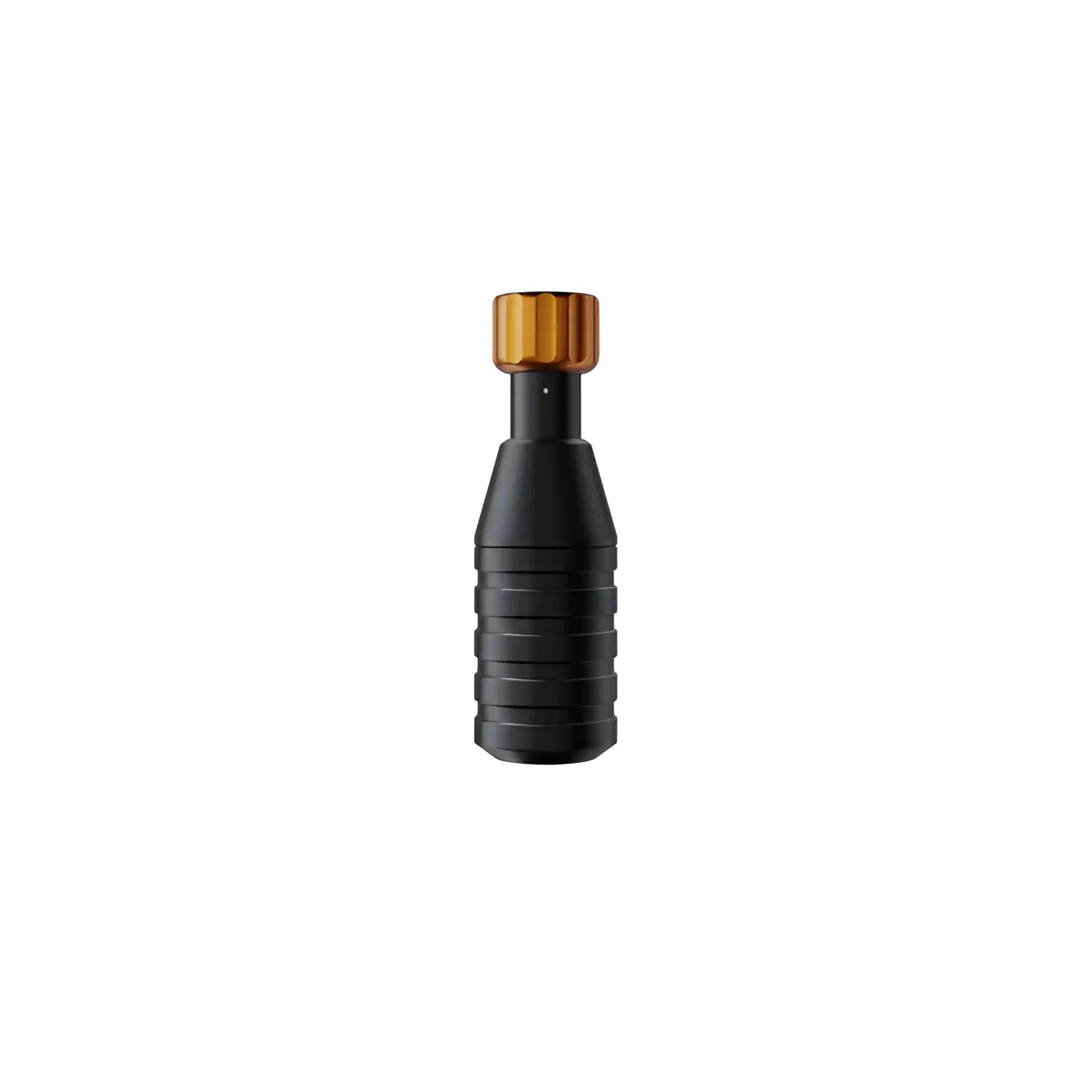 Black textured grip tattoo machine handle with gold threaded top cap from cheyenne sol grips collection