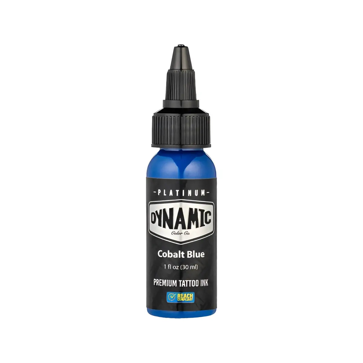 Eine elegante blaue Flasche dynamic Platin-Kobaltblau Tattoo-Farben mit schwarzem Tropfverschluss, 30 ml