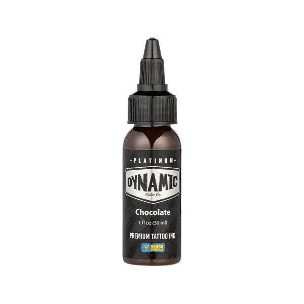 Dark brown glass bottle with black cap and dynamic white shield label from dynamic platinum flesh set 5x30 ml