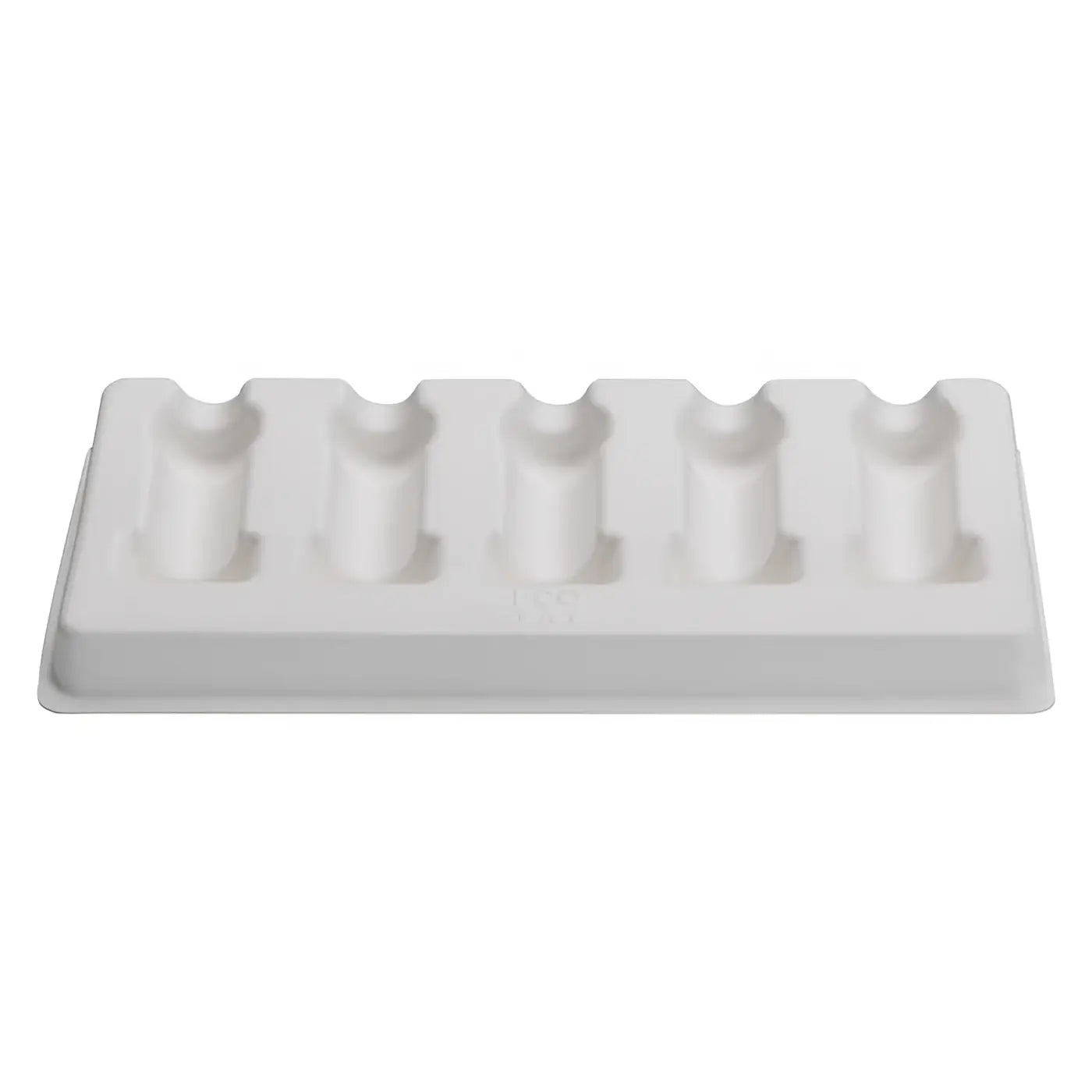 Weiße Kunststoff-Eisform mit fünf zylindrischen Vertiefungen für ECOTAT cartridge-Trays, Set mit 50 Stück