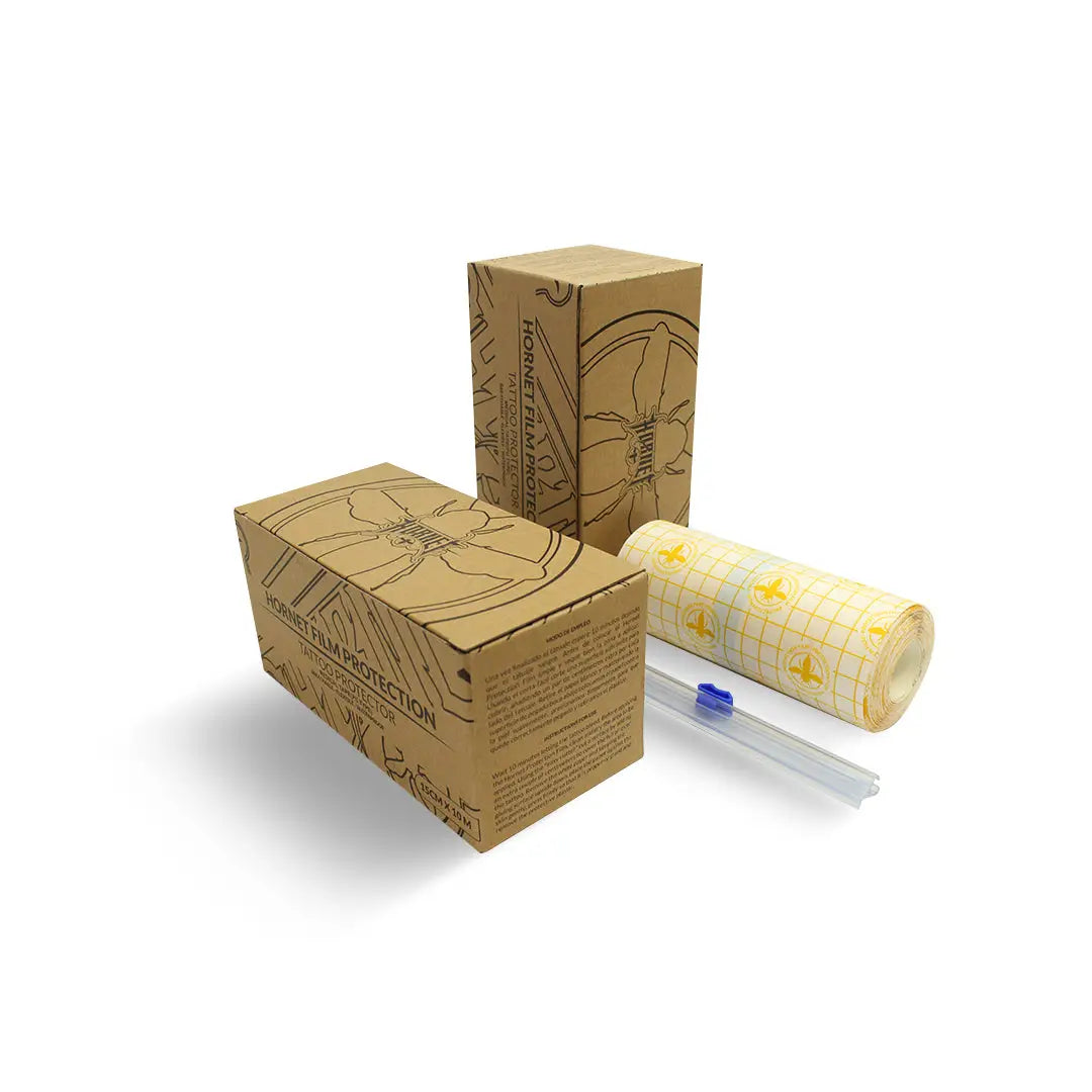 Hornet yellow honeycomb-patterned tattoo film protection roll 15cm x 10m with blue-tipped applicator
