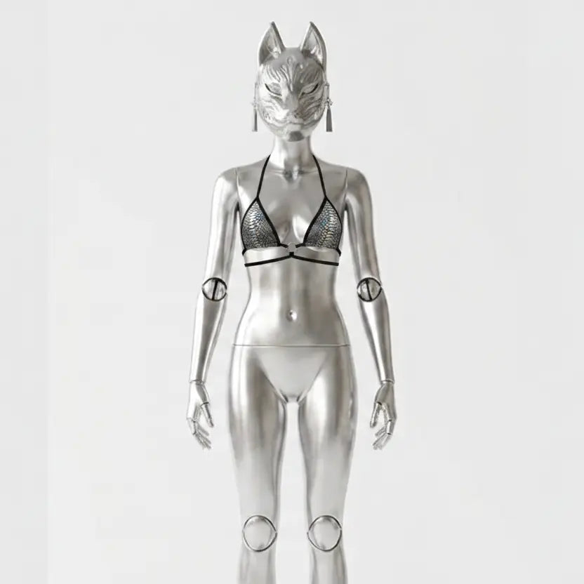 Bikini top on silver figure