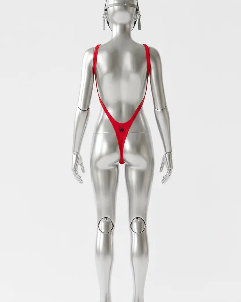 Red Tribal Trikini - Rücken auf silbernem Fox-Mannequin