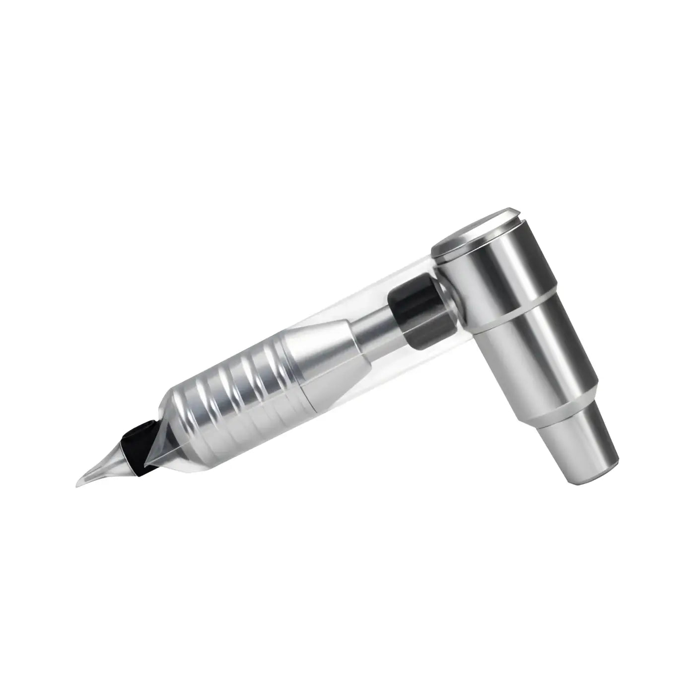 Silver metallic tattoo machine with clear barrel and black needle cap shown with killer ink barrier grip sleeves cover 250pcs