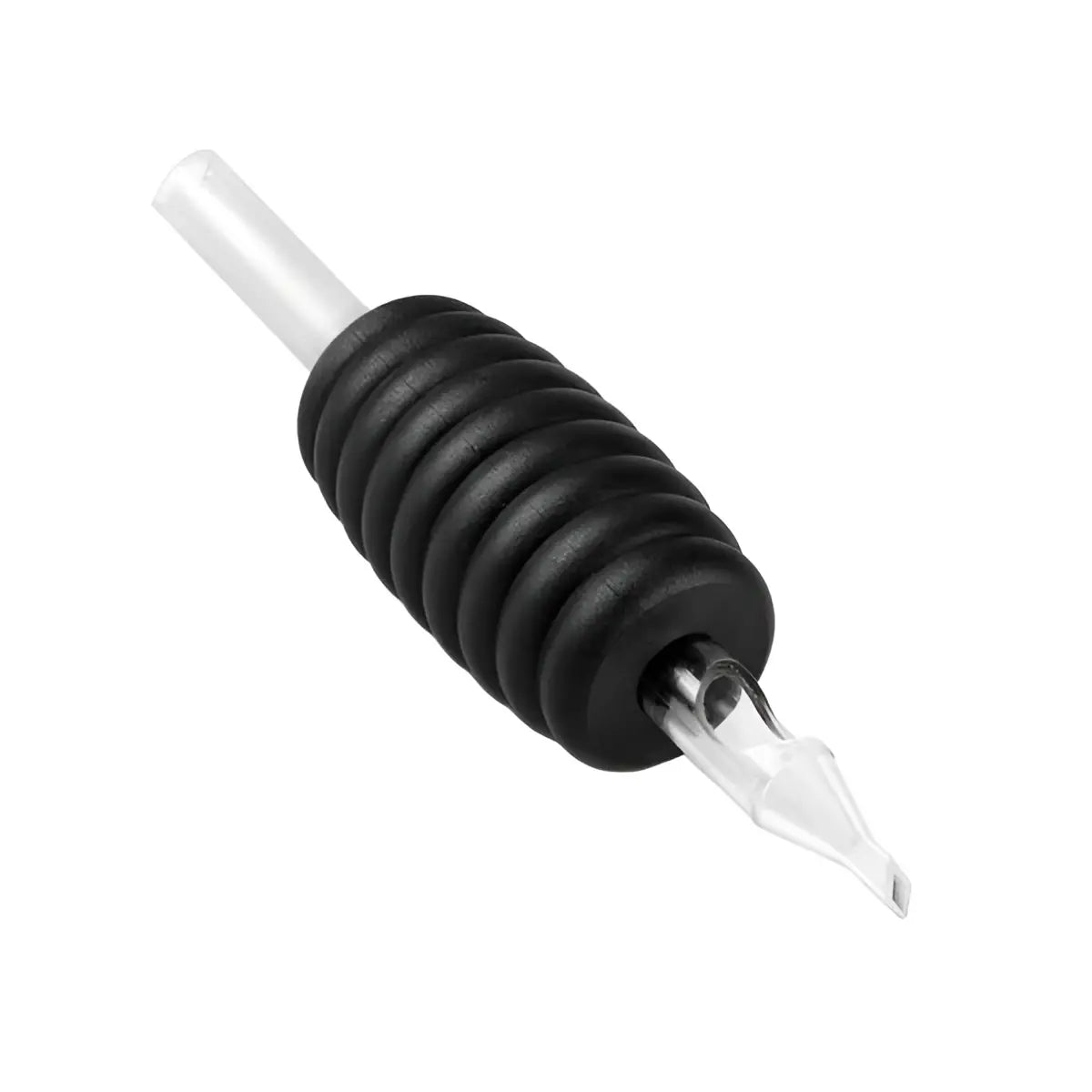 Tube d’aiguille de tatouage jetable killer ink avec poignée en caoutchouc noire, tip en verre transparent et tubing transparent, grip 25 mm
