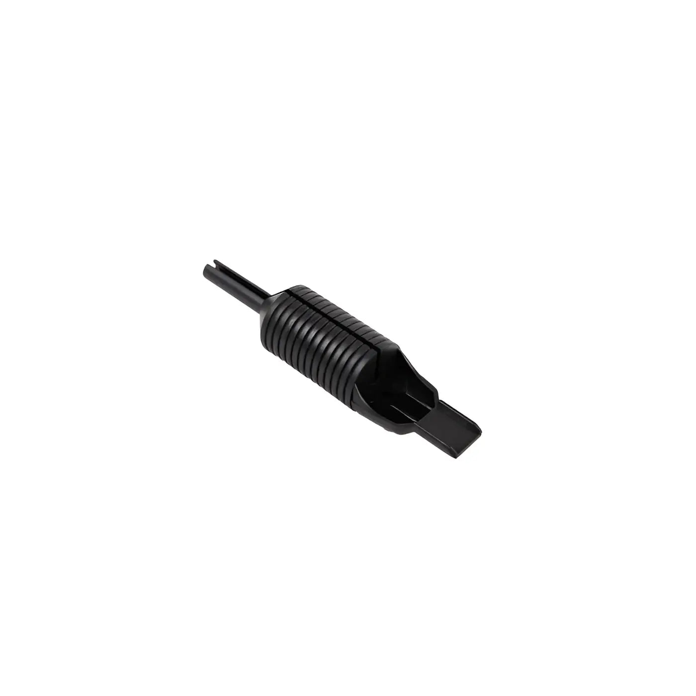 Black plastic killer ink disposable tattoo tube flat with ribbed grip and dual-pronged tip 25mm