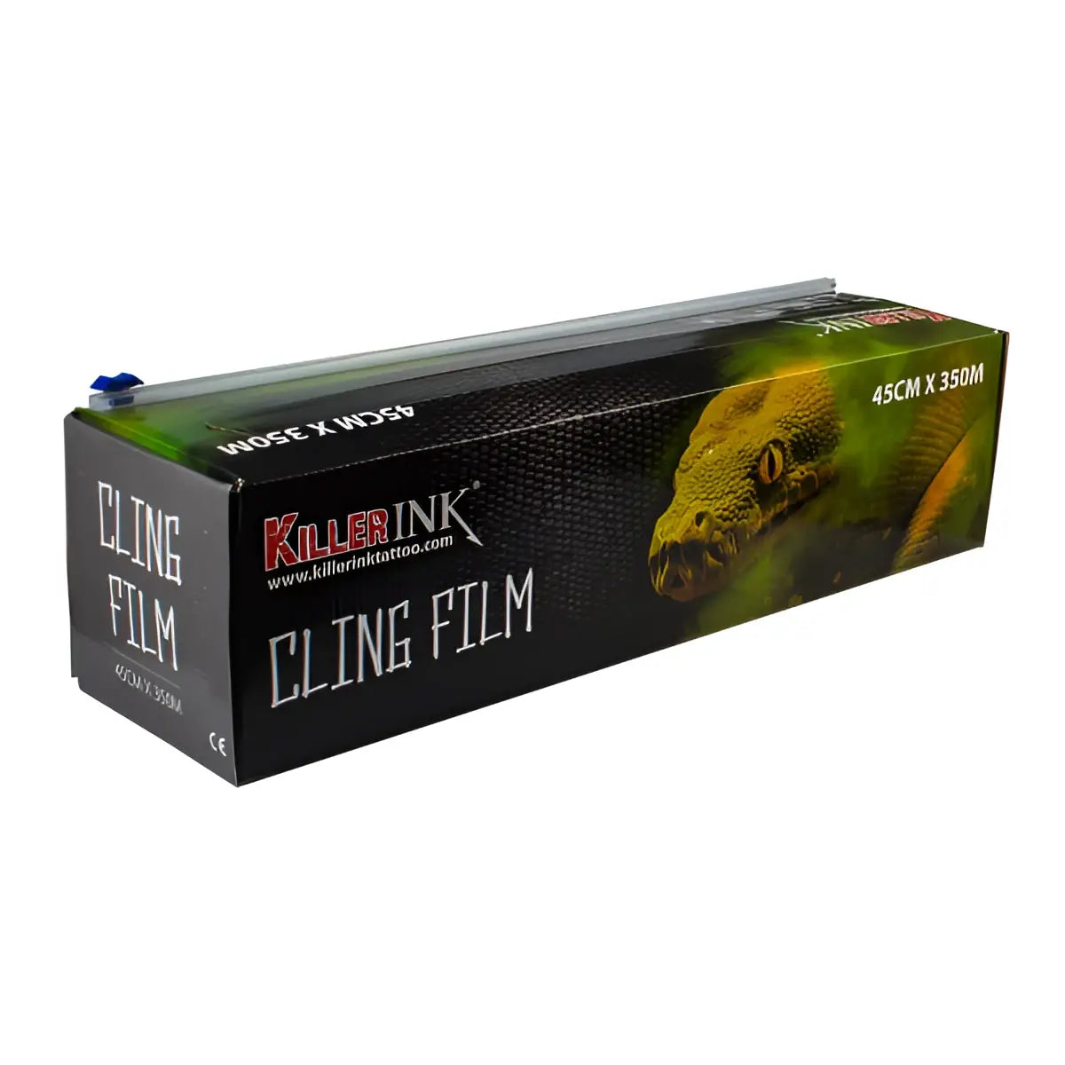 Schwarze Box von killer ink Easy Cut Frischhaltefolie mit grün-gelbem Schlangenmotiv, 45 cm x 350 m Spenderverpackung