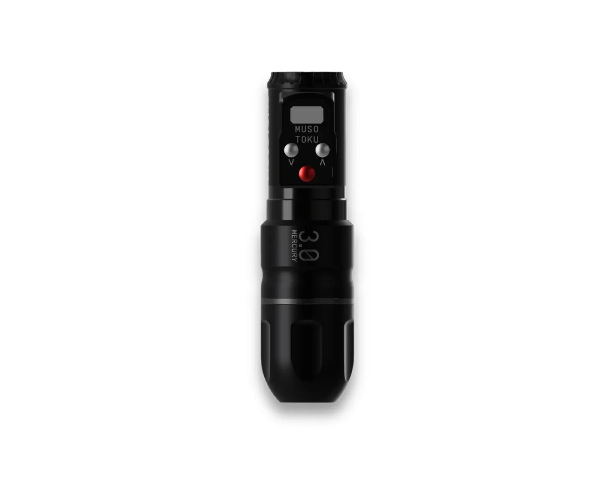Black muso toku 3.0 tattoo machine with sleek ergonomic design and metallic grip accents for wireless use