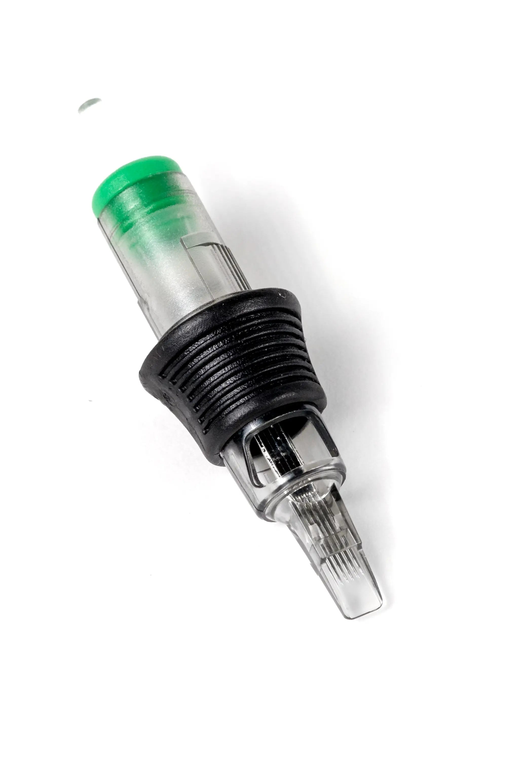 Nexus cartridges xxl magnum clear plastic tattoo needle with green cap and black textured grip