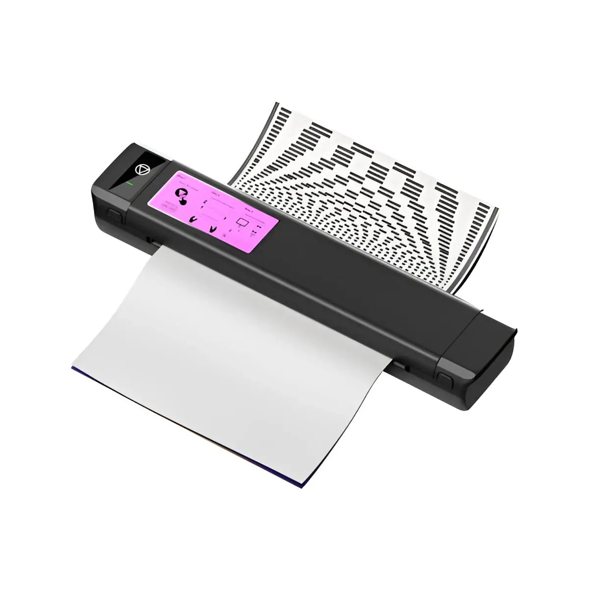 OZER wireless quick thermal stencil printer black handheld scanner with vibrant pink touchscreen and sleek modern design