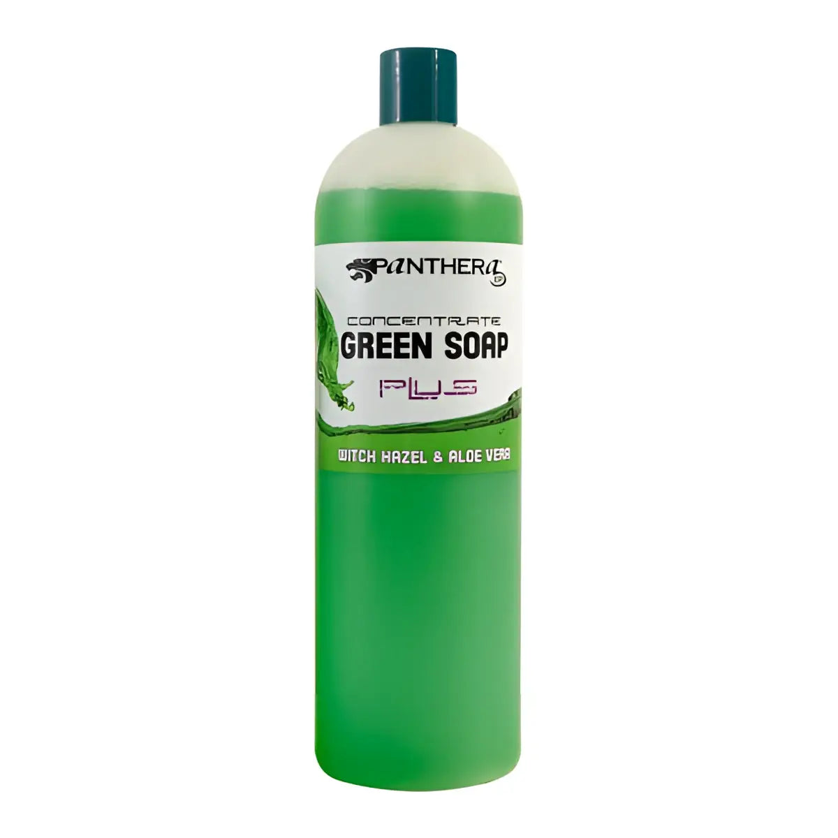 Panthera green soap concentrate with witch hazel and aloe vera in a translucent bottle with dark green cap 1000ml