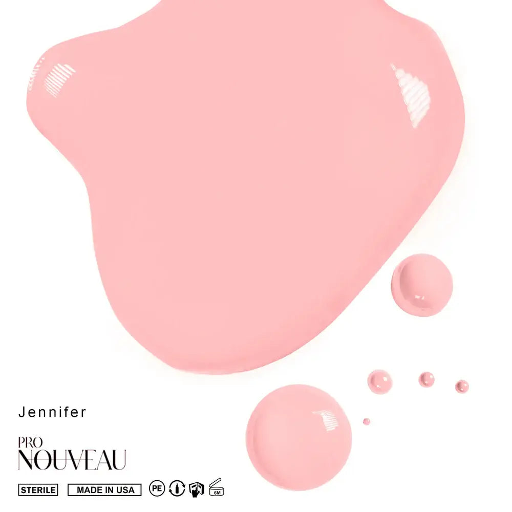 A soft pink glossy PMU pigment paint swatch labeled Jennifer from Pro Nouveau blush collection