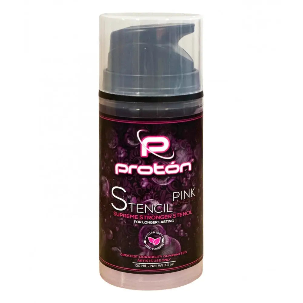 Proton professional stencil primer pink 100 ml pump bottle with dark purple and black labeling airless system