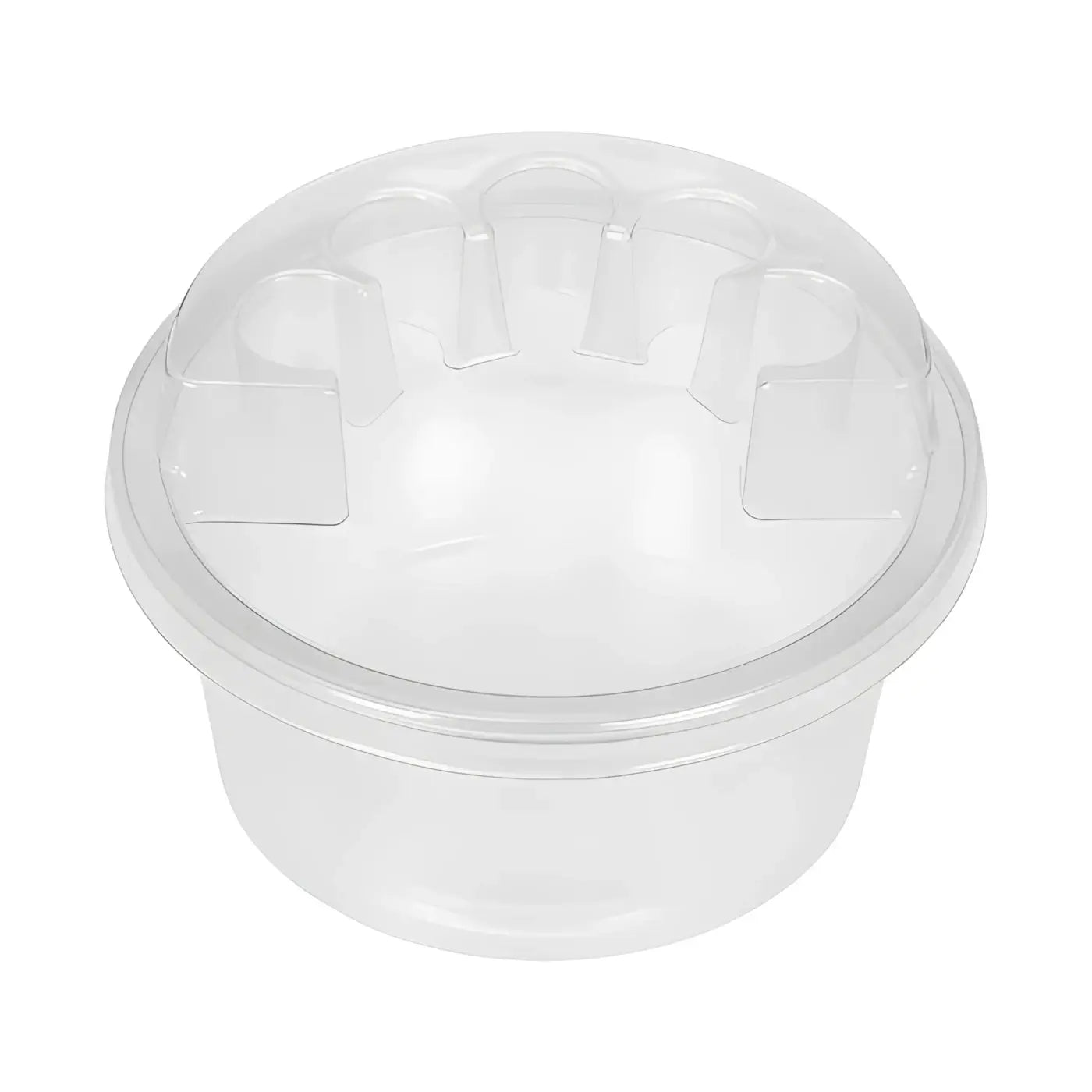 Transparenter Kunststoffbecher für cartridge mit passendem Deckel und geformten Laschen zum einfachen Öffnen von SAFERLY, 50er-Pack