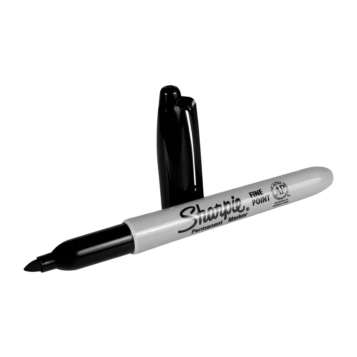 Black sharpie fine point permanent marker 1mm with silver barrel and black cap for precise writing and drawing