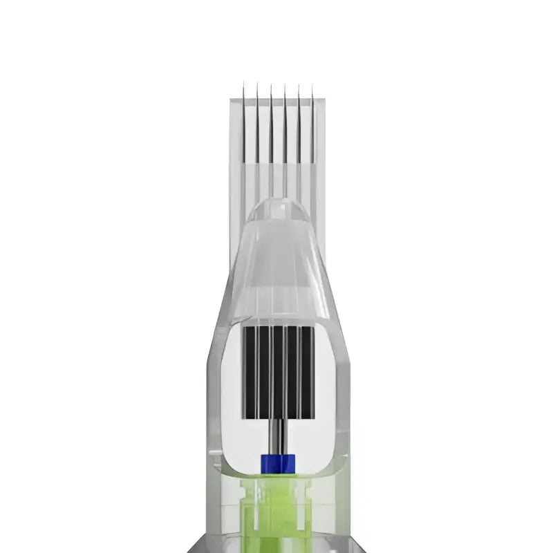 Transparente Kunststoff-cartridge stelllar 2.0 whipshading stipple magnum mit schwarzem Mechanismus und grünem Farben-Reservoir