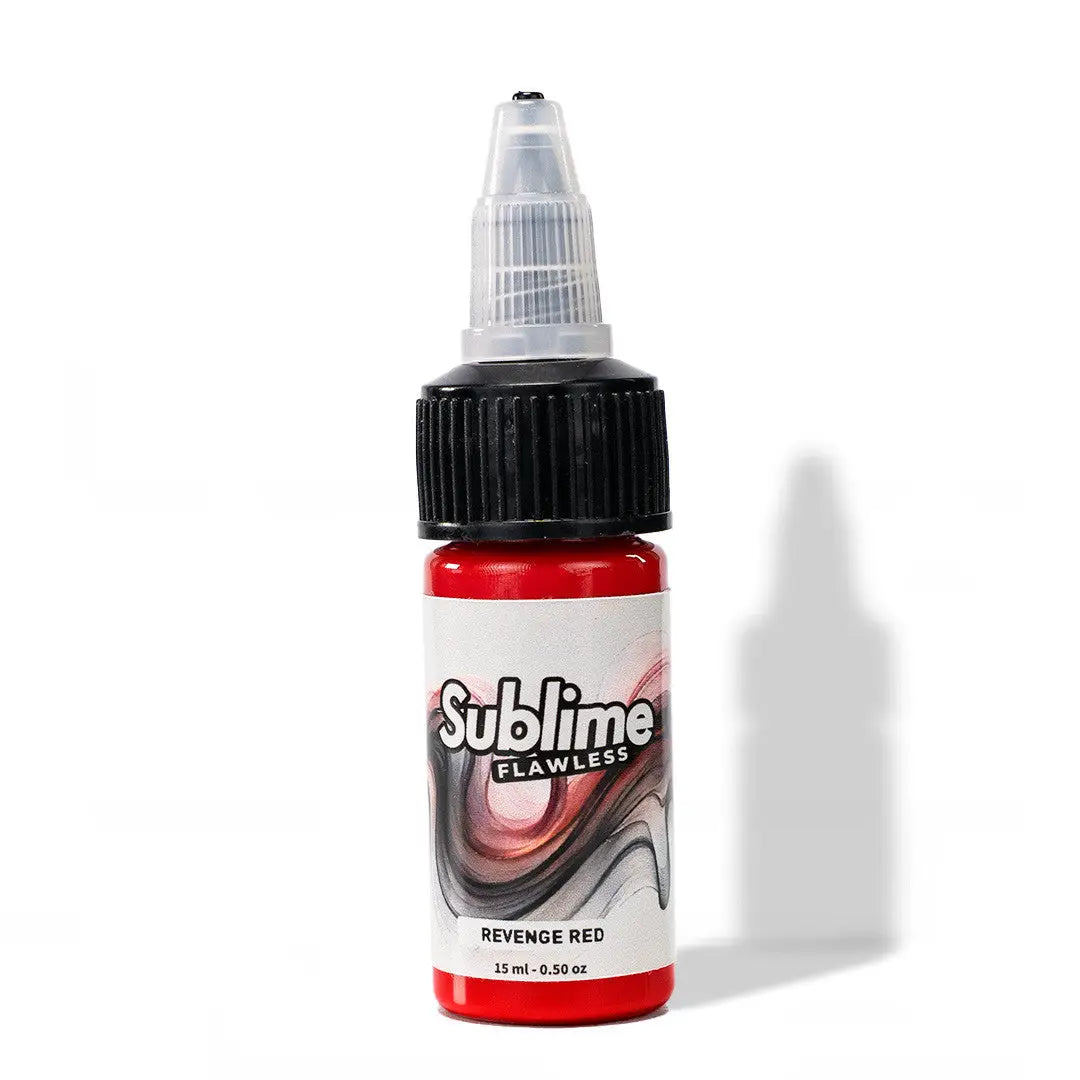 Lebhaft rote sublime-Tinte in Flasche mit schwarzem geriffeltem Deckel und klarem Tropfer für pmu-Pigment-Farben