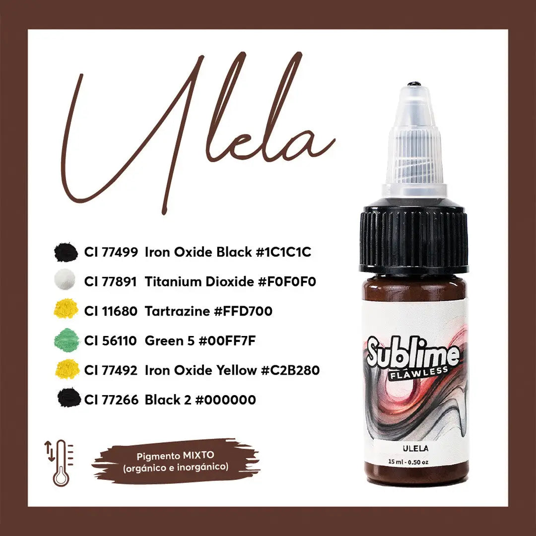 A 15-ml-Flasche sublime makellose ulela Tattoo-Farben in Dunkelbraun mit schwarzem Deckel und transparentem Tropfer für pmu-Pigment