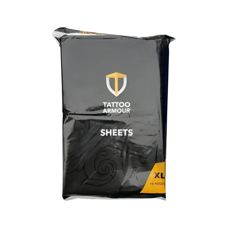 Schwarze Kunststoffverpackung mit tattoo armour XL-Tattoo-Bögen zum Hautschutz, 10er-Pack in Produktverpackung