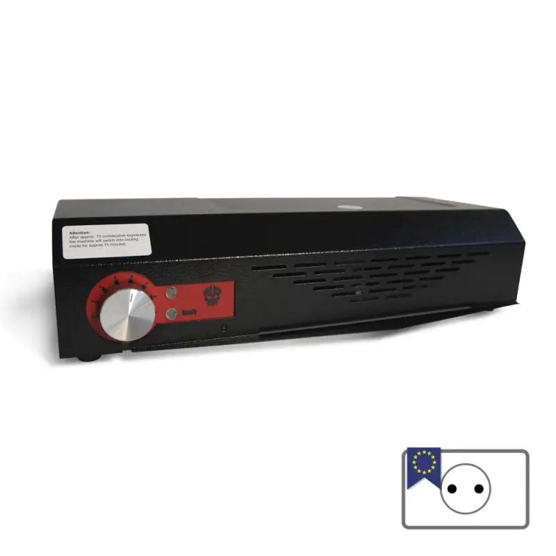 Black rectangular thermal imager v2 with red rotary dial and silver center featuring ventilation slits on top edge