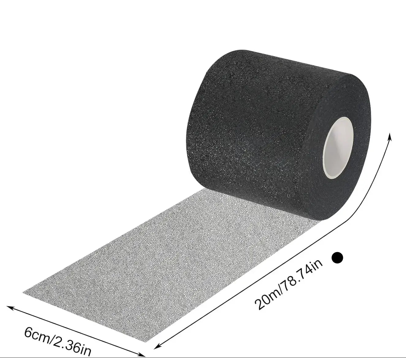 A roll of black textured underwrap foam tape with a silver metallic surface for drylock pad protection elastic and breathable