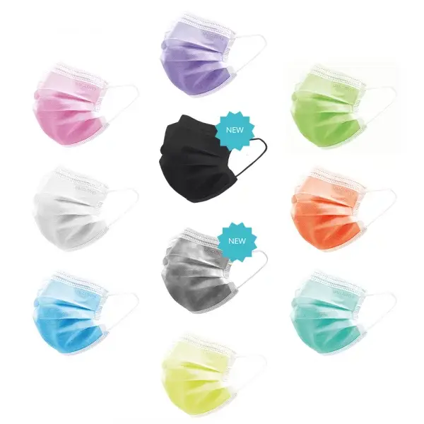 Unigloves disposable face mask profil plus black 50pcs with colorful disposable masks in pink purple green orange blue yellow