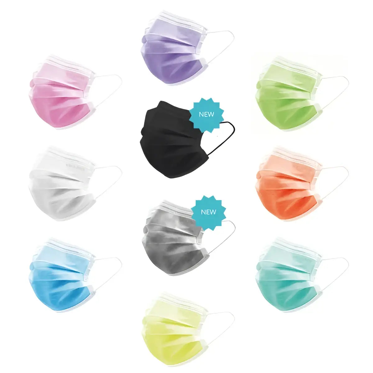 Unigloves disposable face mask profil plus black 50pcs with colorful disposable masks in pink purple green orange blue yellow