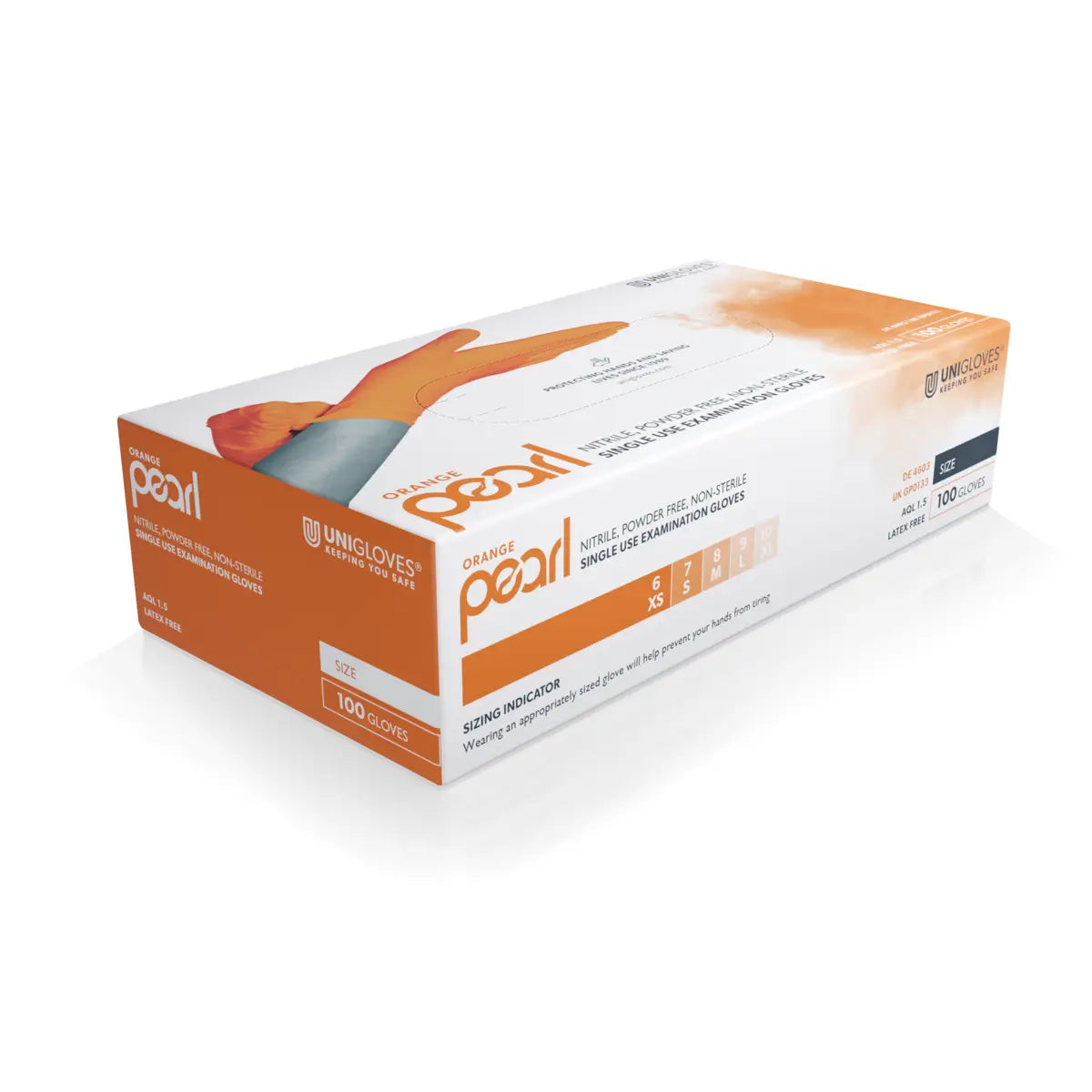 Unigloves pearl gloves orange nitrile powder-free examination gloves with beaded cuff meeting medical standards box 100