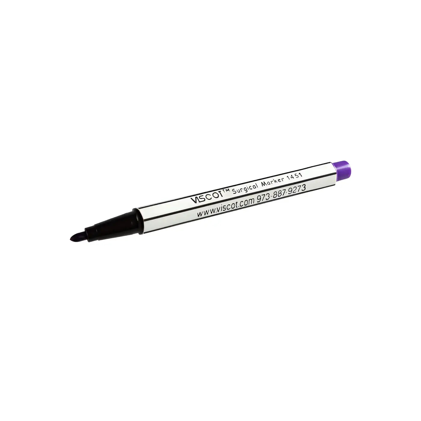 A sleek white VISCOT sterile surgical skin marker with a black tip and purple cap for precision medical marking
