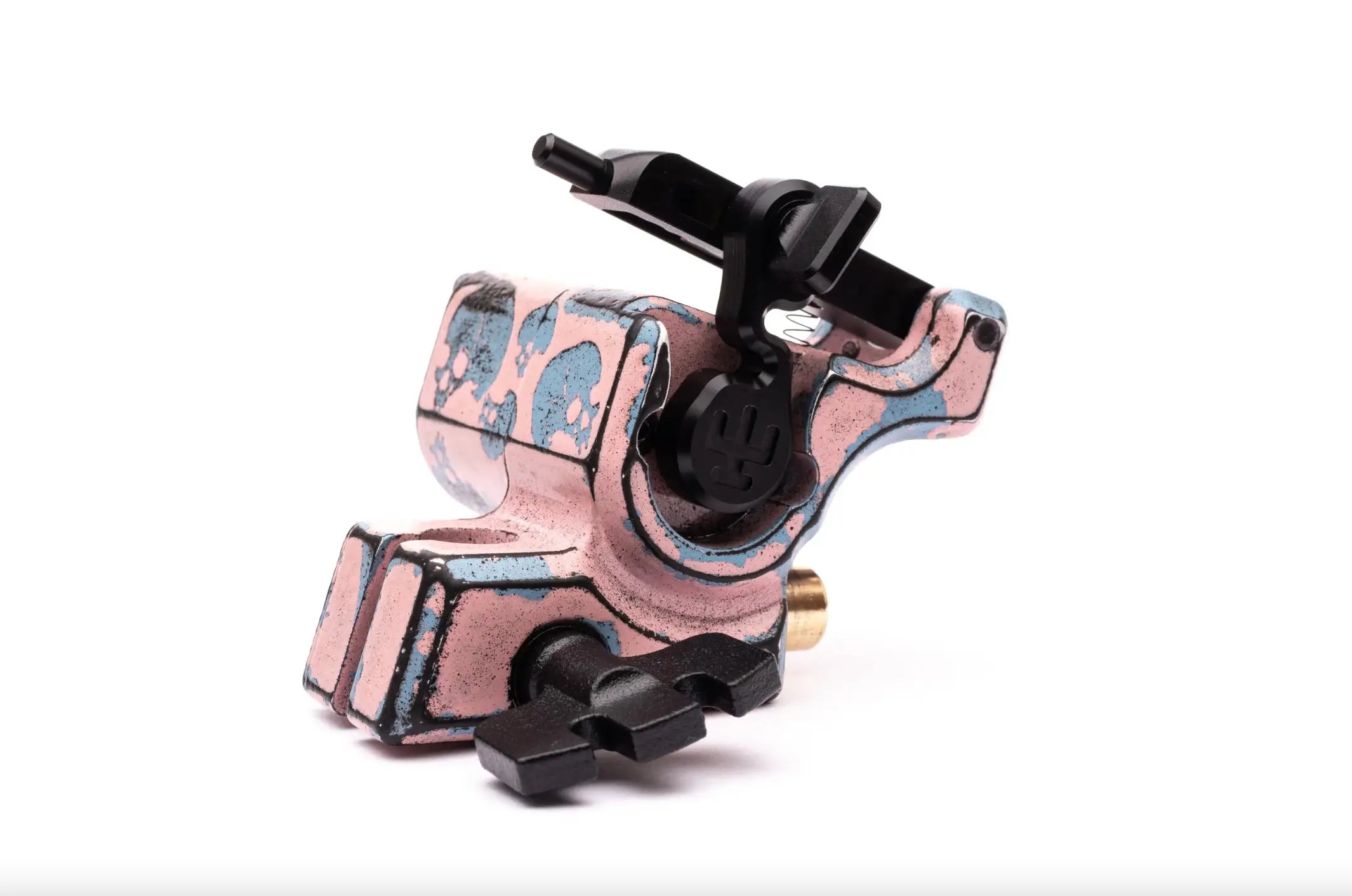 VLAD BLAD Avenger 2 Pro Skull Baby-Pink-Tätowiermaschine mit rosa-blauem Schädelmuster und schwarzen Akzenten