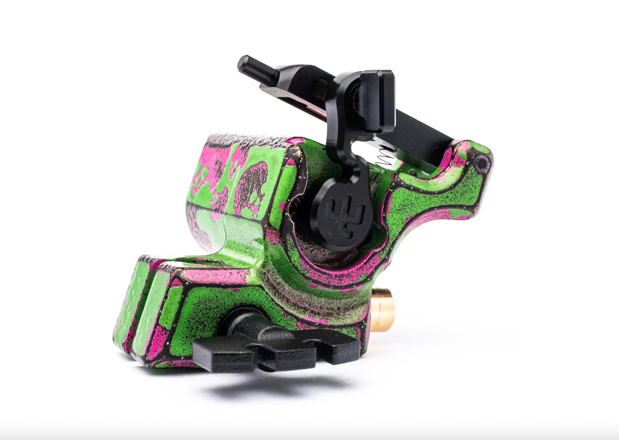 VLAD BLAD Avenger 2 Pro Tattoo-Maschine in leuchtendem Grün und pinkem Camouflage mit schwarzen Akzenten von Shpigel