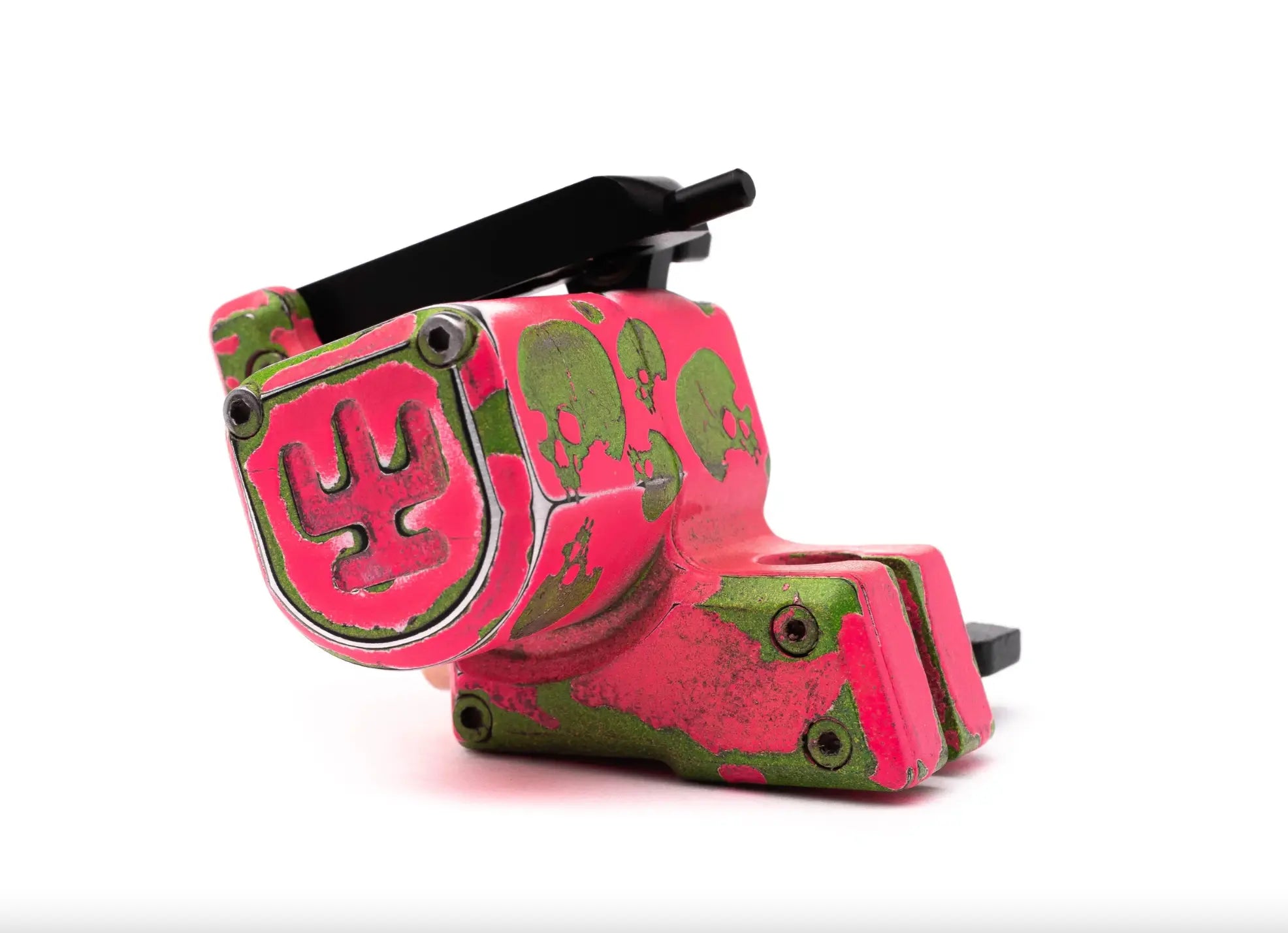 VLAD BLAD Avenger 2 Pro Tattoo-Maschine in lebhaftem Pink- und Grün-Tarnmuster mit schwarzem Griff von Shpigel