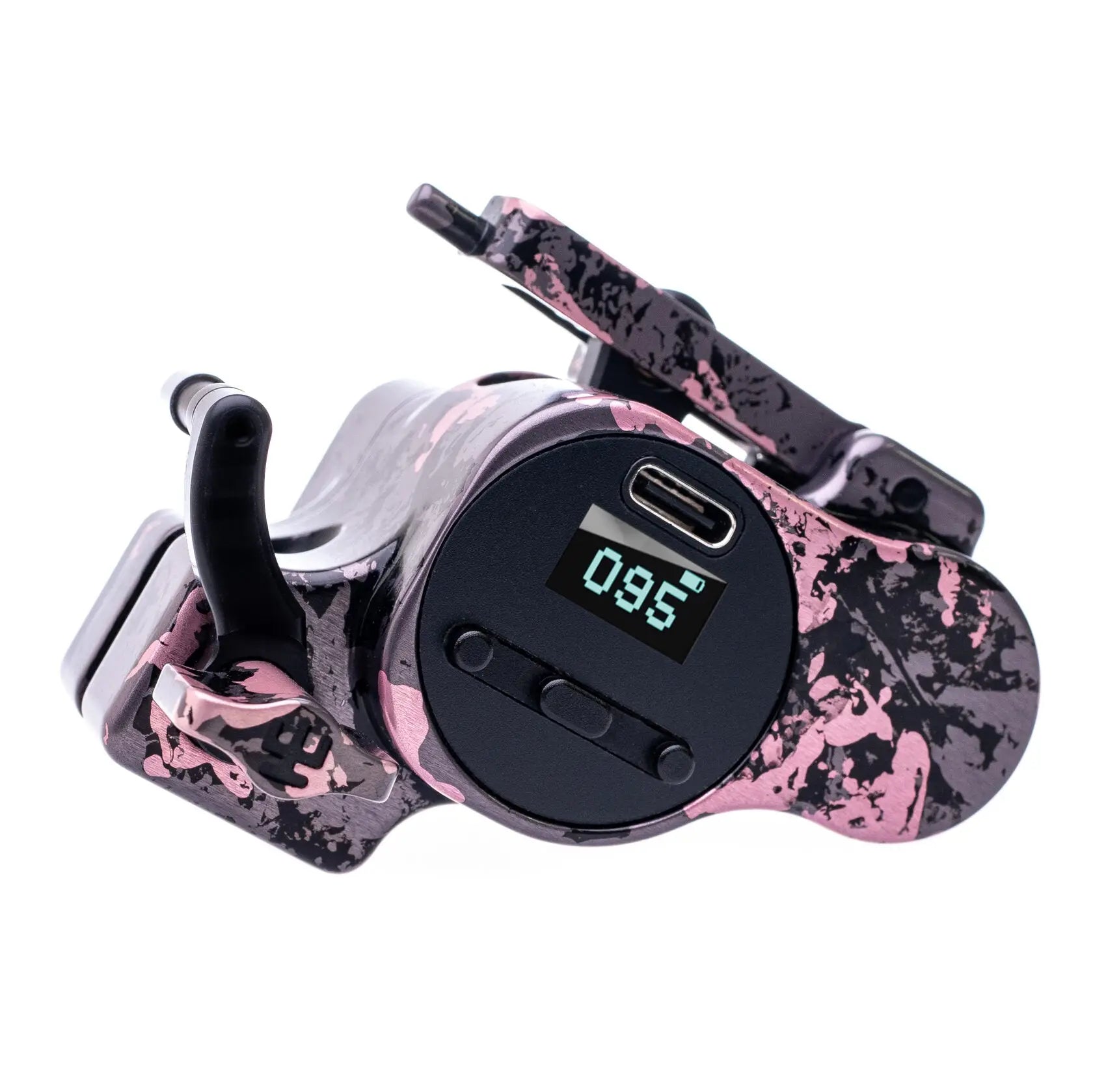 alt
Vladi blad Avenger 4 Pro Tarnungsgrau-Rosa-Tätowiermaschine mit rosa-schwarzem Tarnmuster und digitaler Anzeige mit der Zahl 095