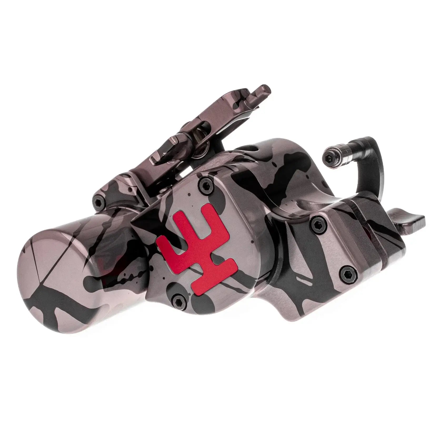 VlAD BLAD Avenger 4 Pro titanbeschichteter hydraulischer Bremssattel mit schwarzem und grauem Camouflage-Muster und rotem Logo