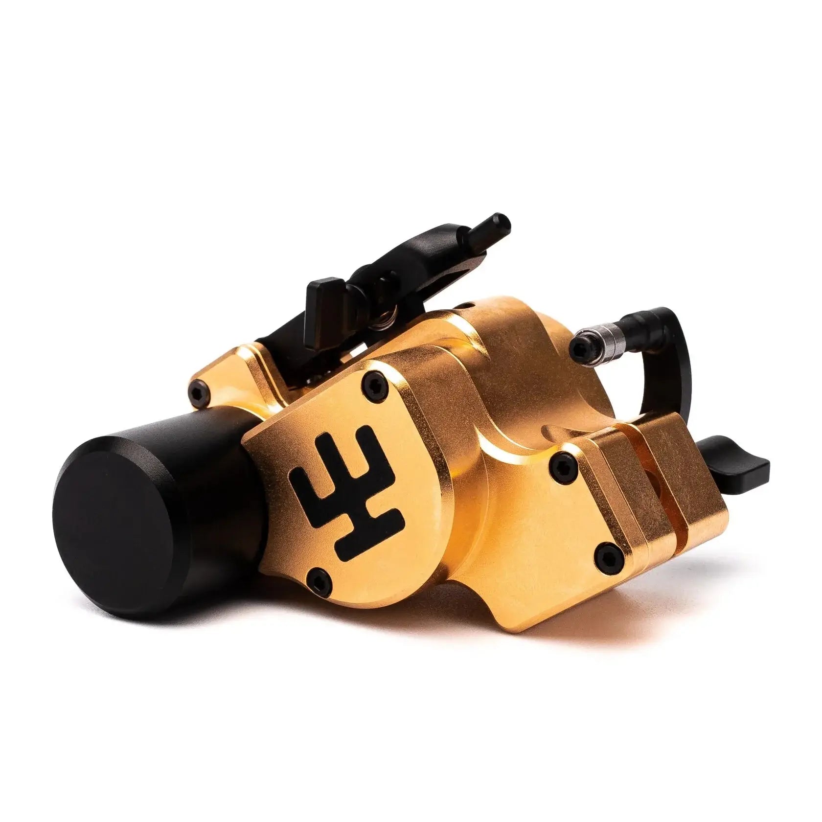 Goldfarbene VLAD BLAD Avenger 4 Pro Money Maker Tätowiermaschine mit schwarzen Akzenten und markantem Logo an der Seite