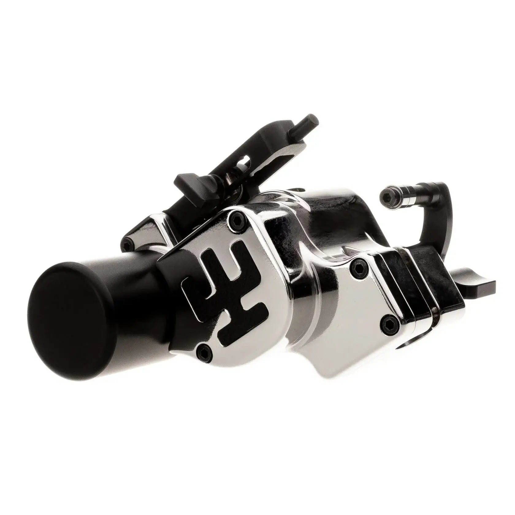 Schwarze und verchromte Tätowiermaschine VLAD BLAD Avenger 4 Pro Nickel mit elegantem industriellem Design für den professionellen Einsatz