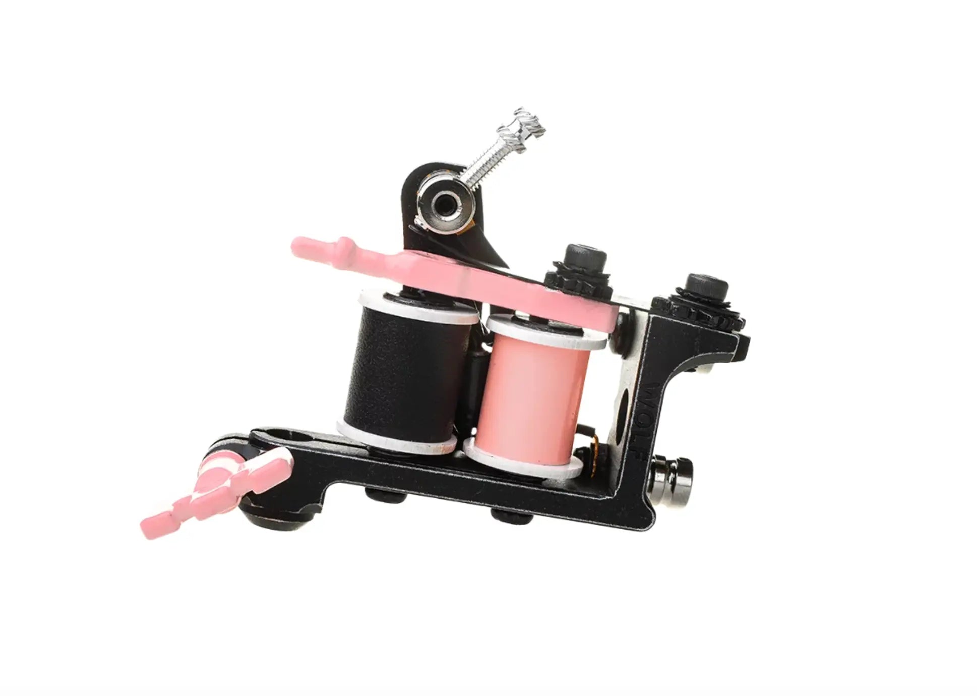 Schwarze und pinke VLAD BLAD Coil-Fineliner-Air-Tattoo-Maschine mit zwei Spulen, metallischen Akzenten und schlankem Design