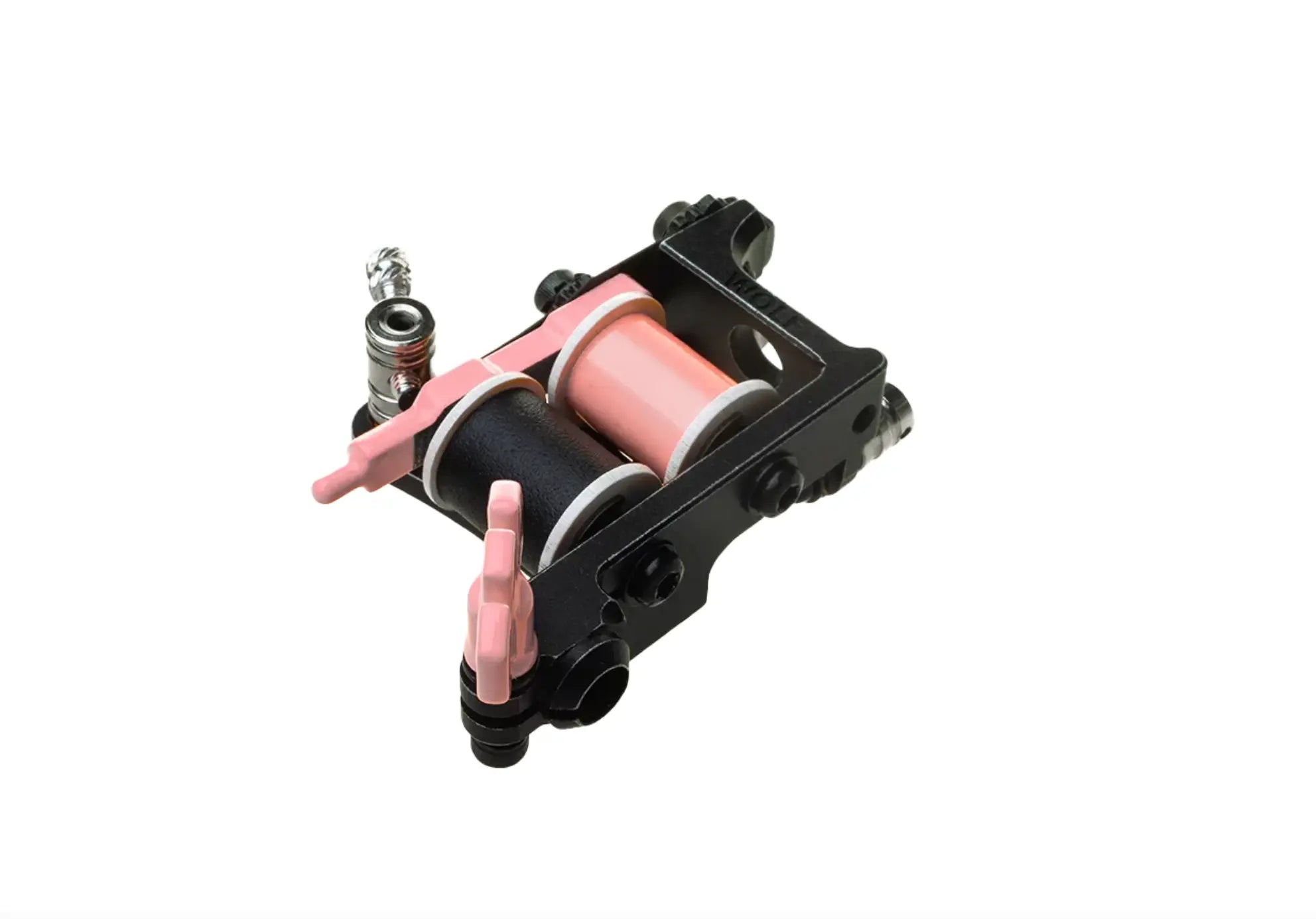 Schwarze Tattoo-Coil-Maschine VLAD BLAD Infinite Liner Air mit pinken Griffen und Spulen für präzises Tätowieren