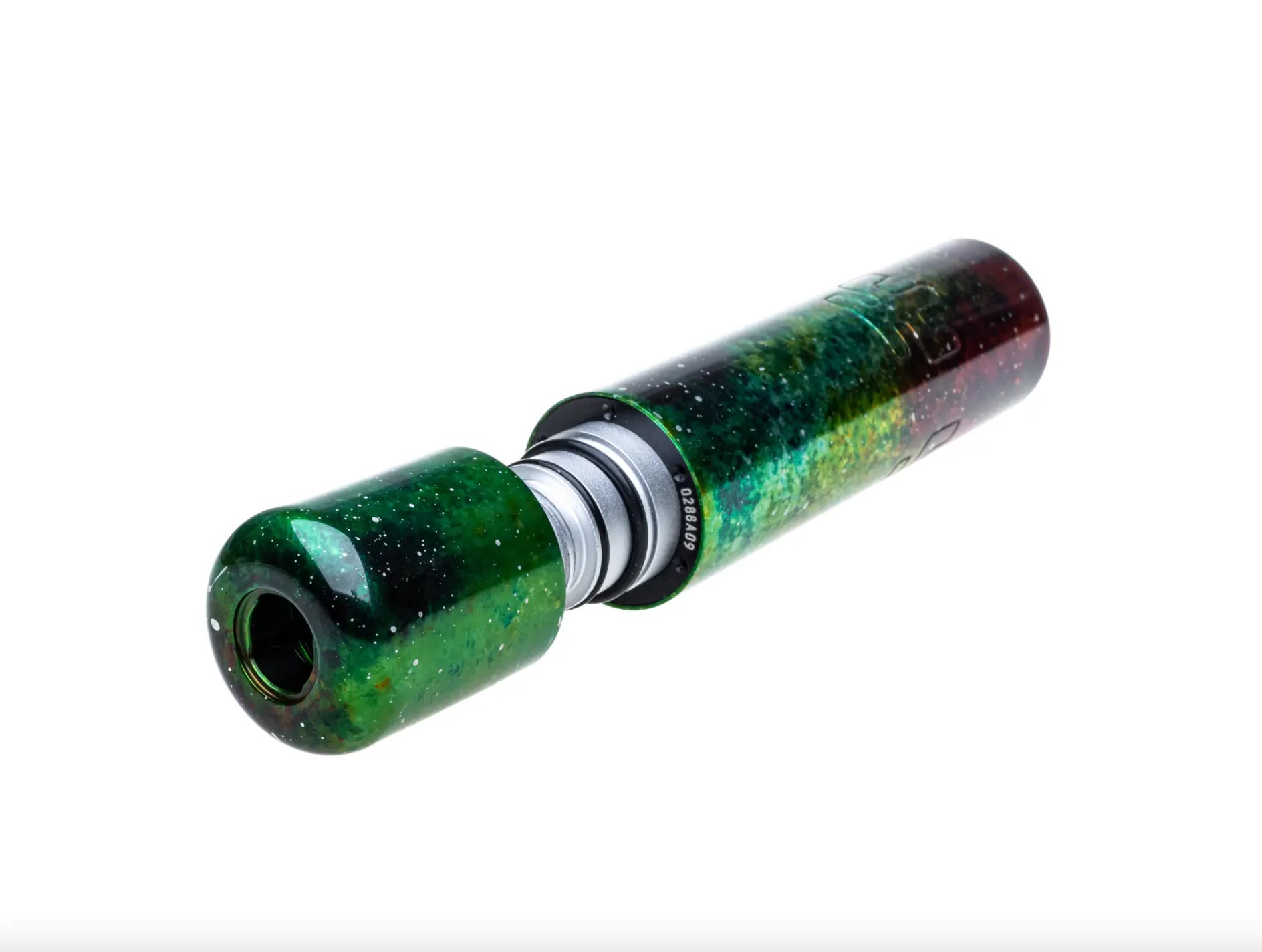 Vlad Blad Ultron 4 cosmic magic glass pipe with translucent green and purple gradient and silver metallic connector