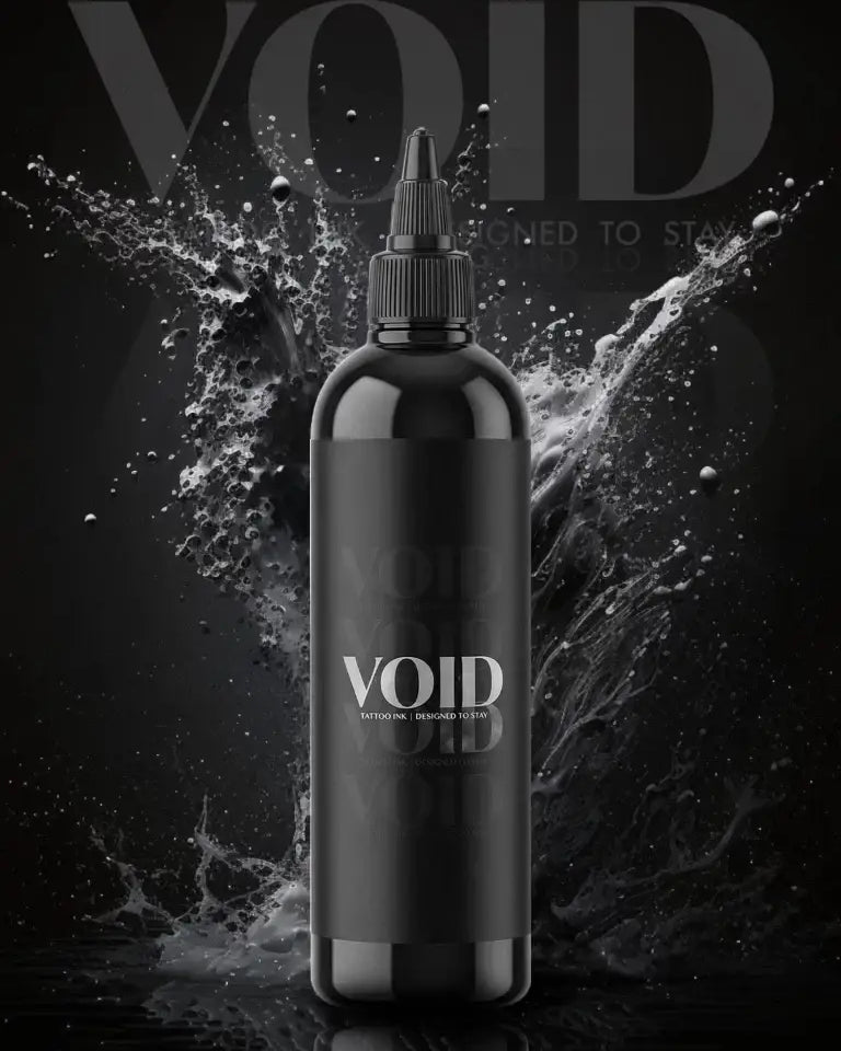 Black glossy plastic bottle of void tattoo ink designed to stay with pigment structure for black tattoo ink 200 ml
