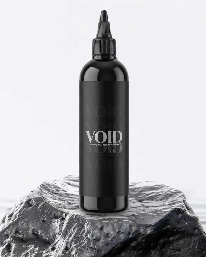 Black plastic bottle of void tattoo ink with pigment structure and black tattoo ink for professional use 200 ml