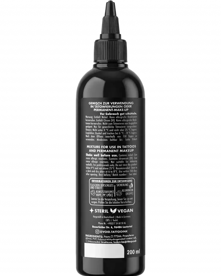 Black tattoo ink bottle void tattoo ink 200 ml with pigment structure for tattoo and permanent makeup use