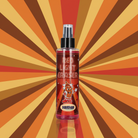 Bottle of 'Red Light Eraser' on a sunburst patterned background