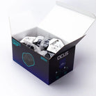 ACUS M1 Einweggriff plus schwarze und weiße Ohrstöpsel in einer Box aus weichem Schaumstoffmaterial