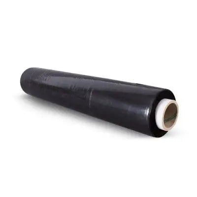 Black pallet stretch foil shrink wrap roll in black plastic on a white core measuring 400mm x 200m